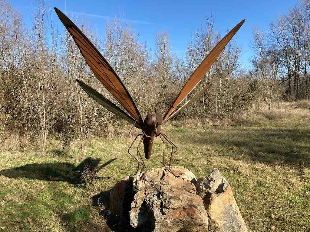 Libélula gigante en el Arte Emboscado en Almenara de Tormes, Salamanca