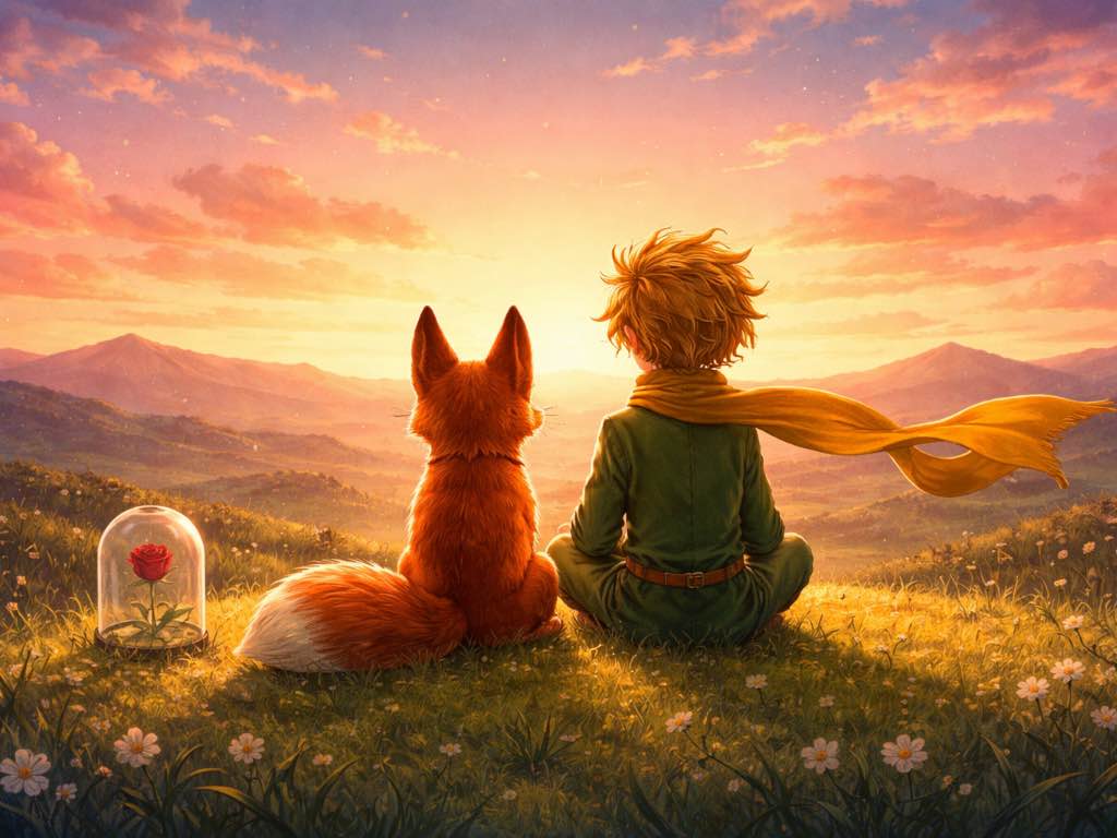 El Principito y el Zorro al atardecer