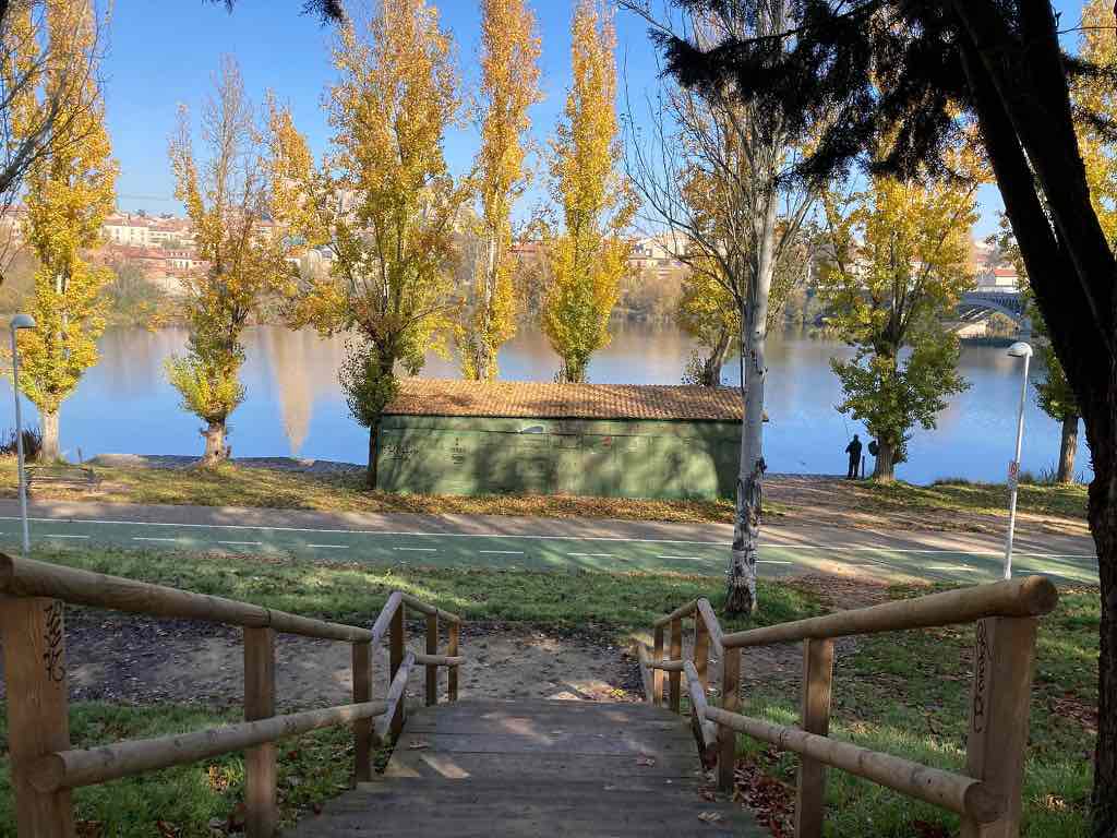 Escaleras para aceder al embarcadero del parque fluvial Río Tormes en Salamanca